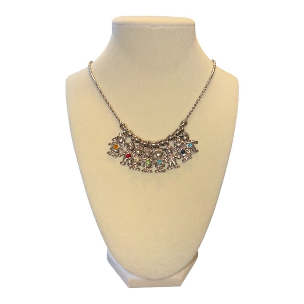 Mom or Grandma Multicolor Birthstone Boy/Girl Charm Necklace in Silver Tone JB1